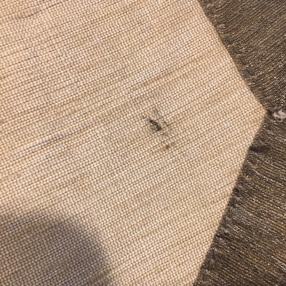 Table runner with embellishment. One small spot. 71” Tan with shimmer brown trim - Picture 4 of 4